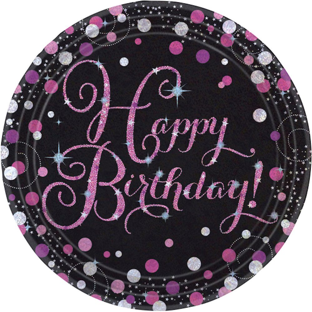 Celebration Einwegteller Sparkling Happy Birthday Amscan - Pappteller Pink