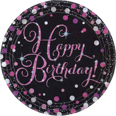 Amscan Одноразовые тарелки Pappteller Sparkling Celebration Happy Birthday -
