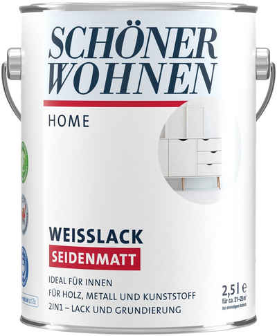 SCHÖNER WOHNEN FARBE Weißlack Home Weißlack, 2,5 Liter, weiß, seidenmatt, ideal für innen