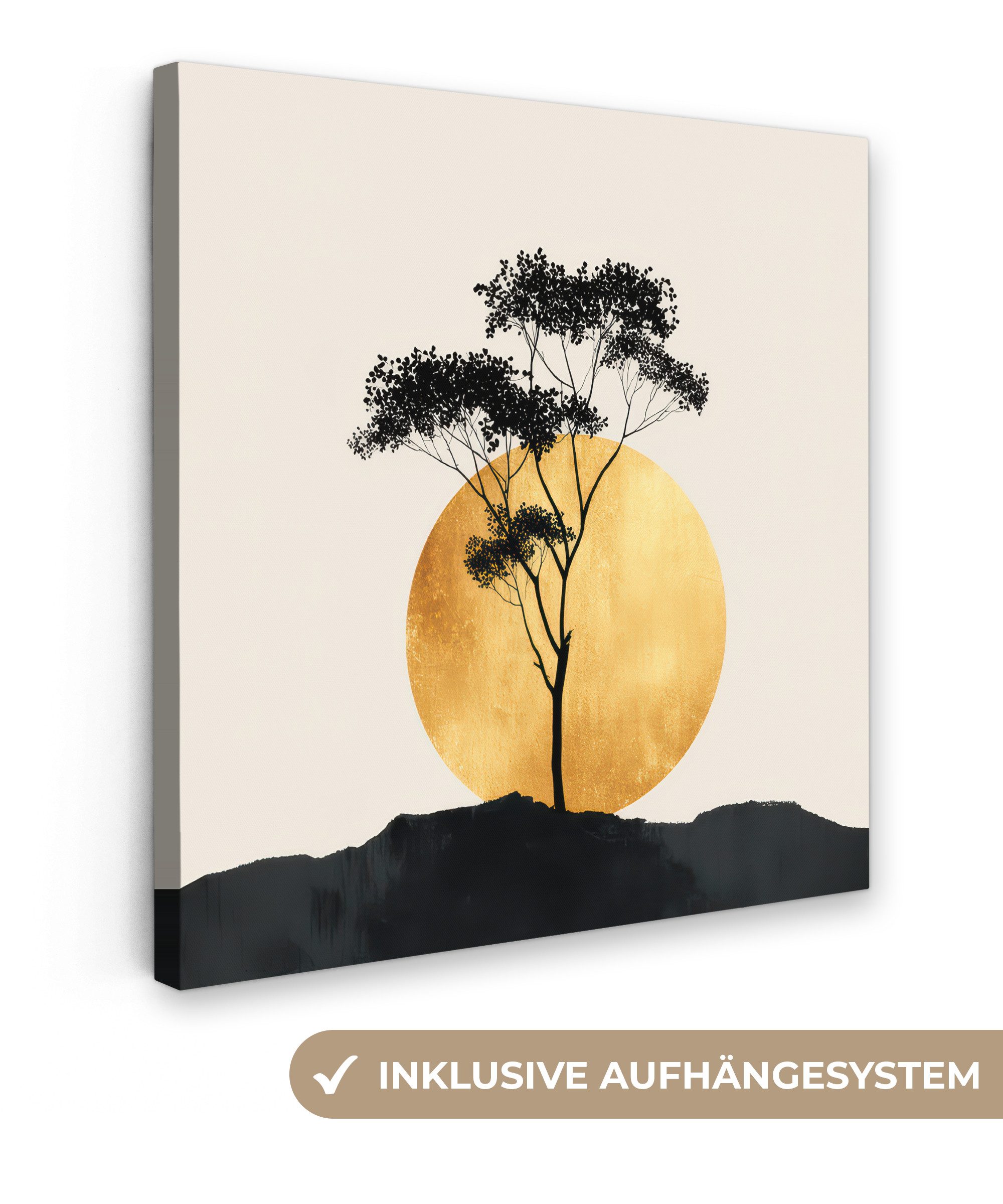 OneMillionCanvasses® Leinwandbild Schwarzer Baum - Goldener günstig online kaufen