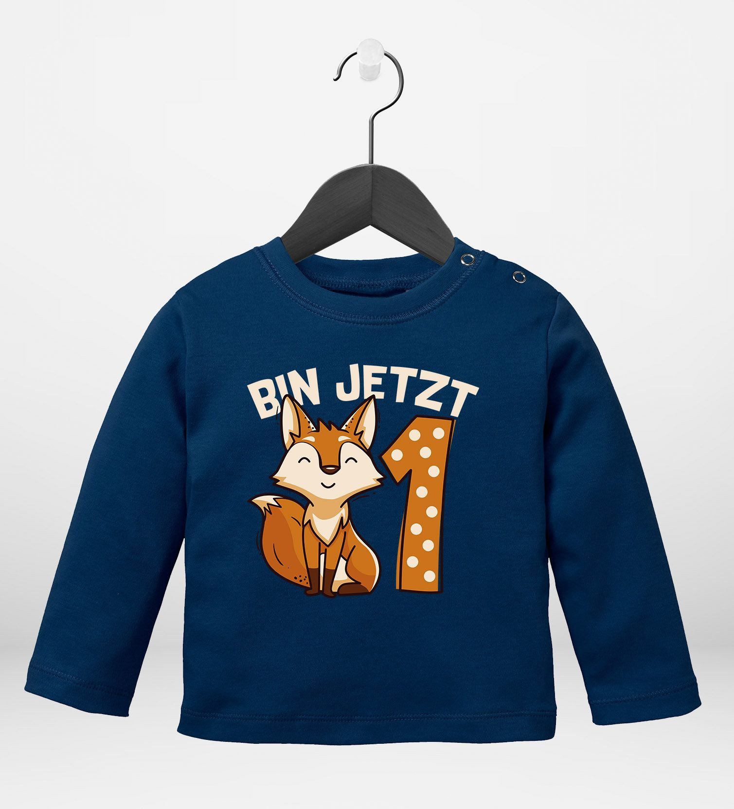 Rundhalsshirt Baby Langarm-Shirt 1. Geburtstag Fuchs Bin jetzt 1 Tiermotive Fox