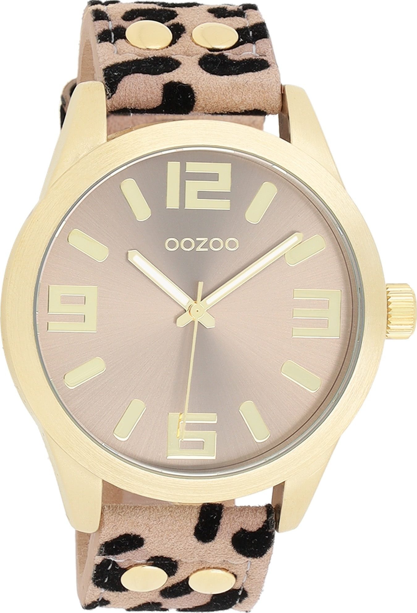 Quarzuhr Oozoo Damen Armbanduhr beige schwarz