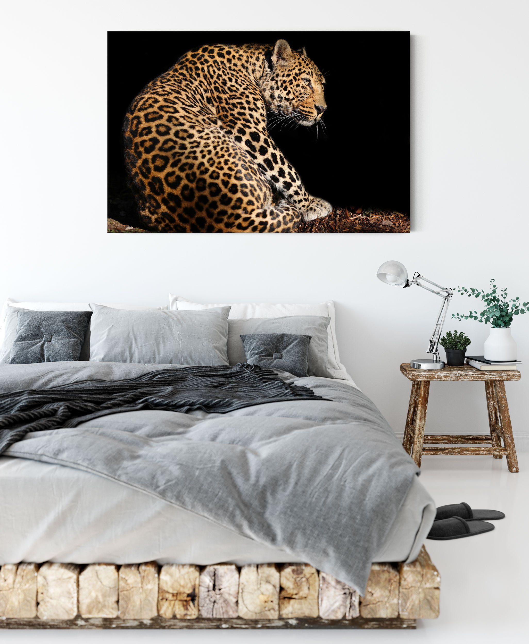 Anmutiger inkl. (1 St), Anmutiger bespannt, Leopard Zackenaufhänger Leinwandbild Leopard, Leinwandbild fertig Pixxprint
