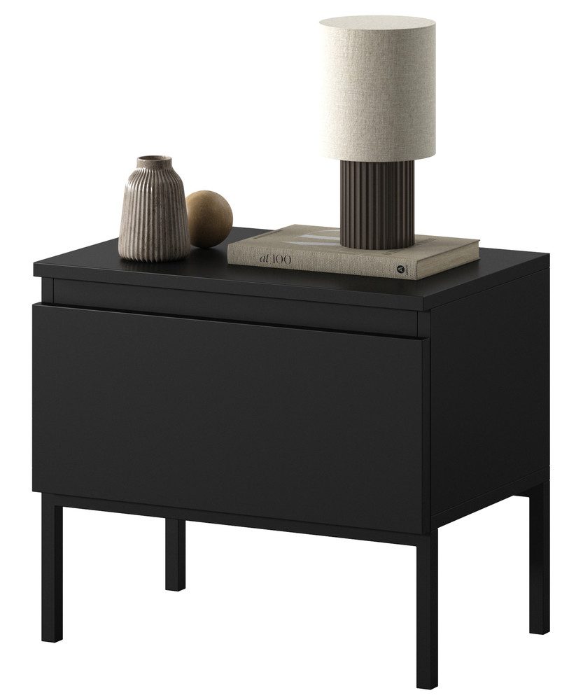 Selsey Nachttisch BEMMI, mit Klapptür und schwarzem Metallgestell