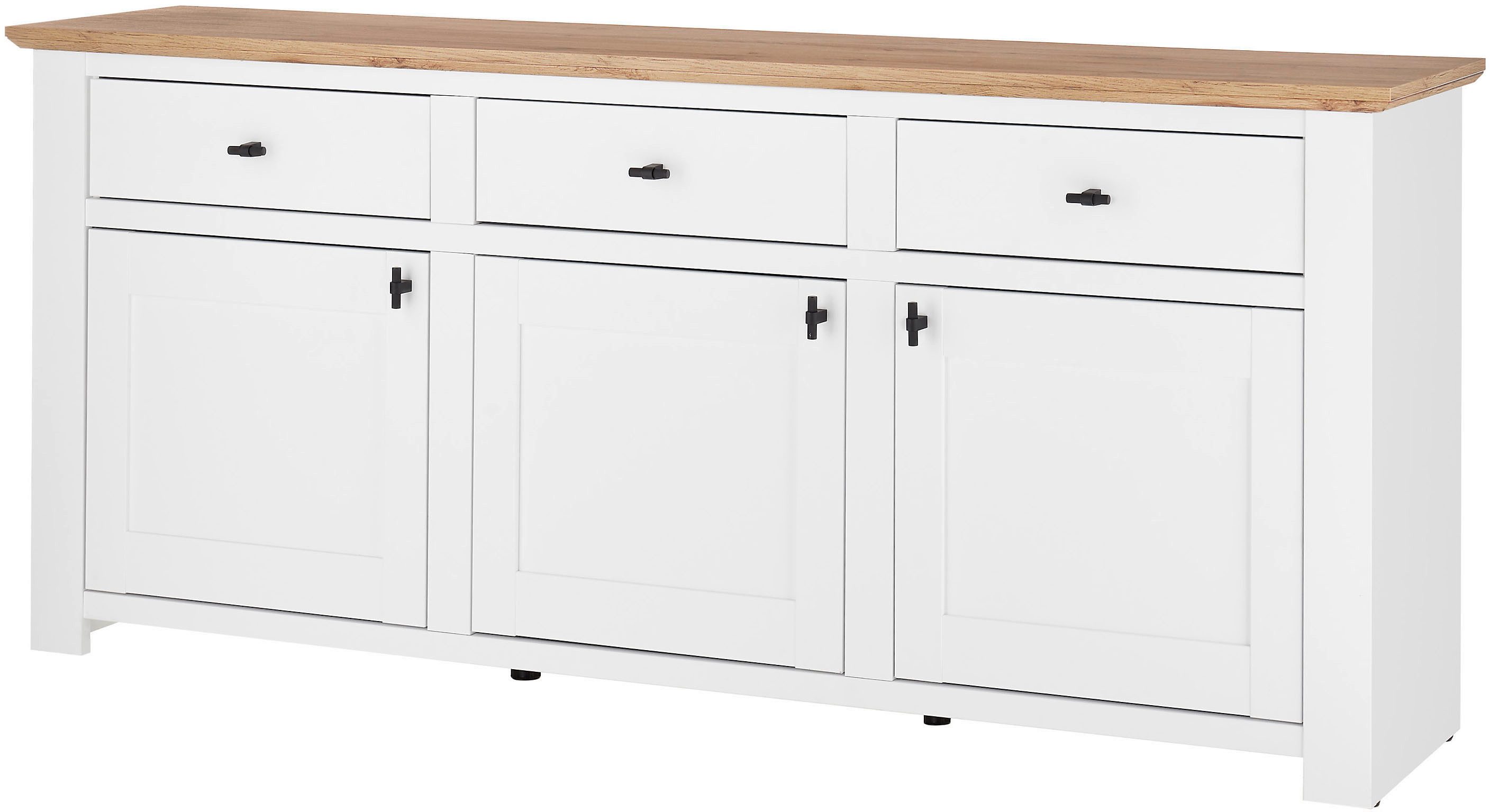 Home affaire Sideboard Bristol, schwarze Metallgriffe, elegante Kranzoptik, ausreichend Stauraum