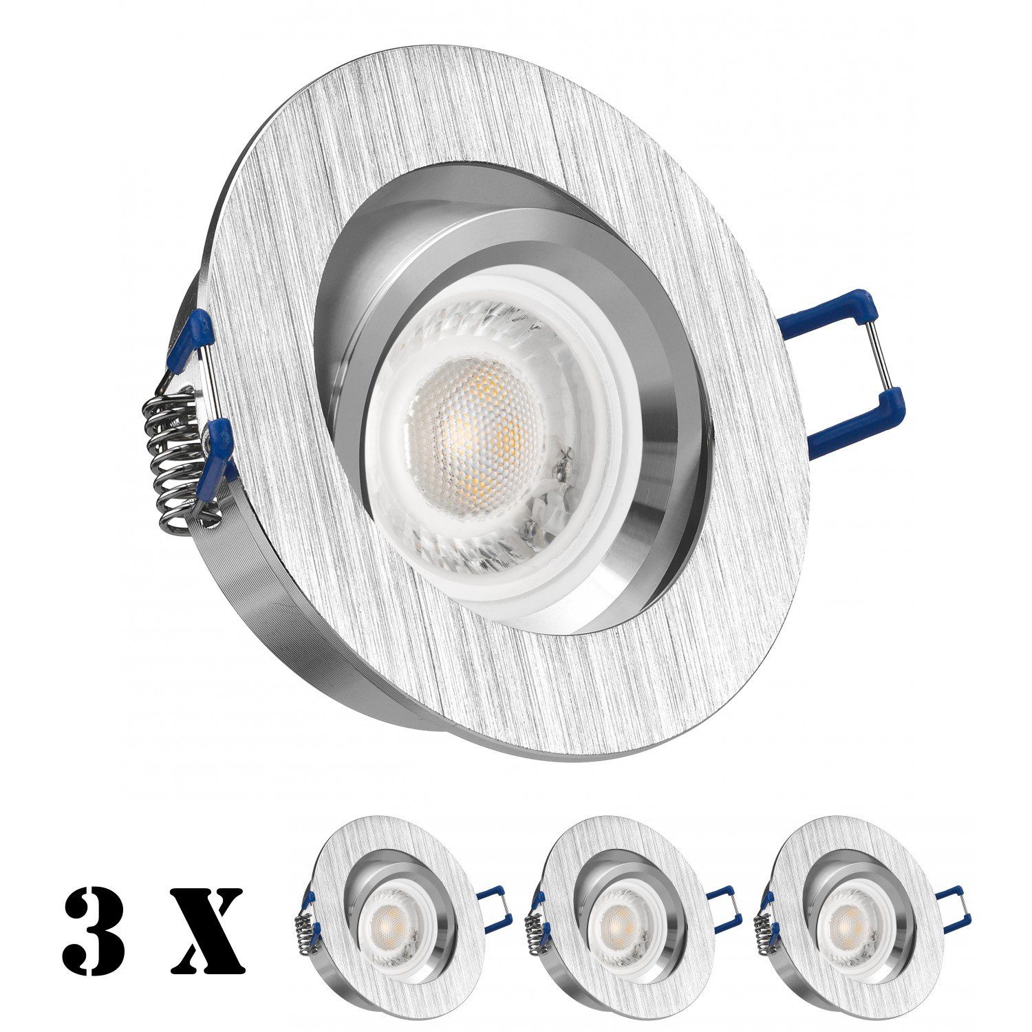 L aluminium Set flach Einbaustrahler LED 3er extra LEDANDO LED mit Einbaustrahler in gebürstet 5W