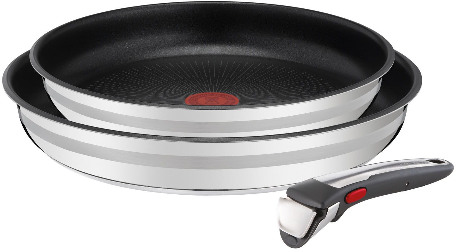 Tefal Pfannen-Set Jamie Oliver Ingenio G6, Pfannenset abnehmbarer Griff, antihaft, Edelstahl (Set, 3-tlg., 2x Pfannen Ø 24/28 cm, 1x abnehmbarer Griff, Made in France), stapelbar, platzsparend, einfache Reinigung, Induktion, L97691