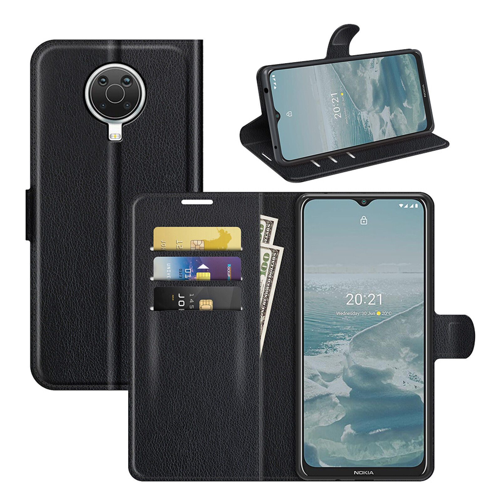 betterfon Handyhülle Handytasche für Nokia G10 G20 Klapphülle Flip Case Schwarz, 3 Kartenfächer, Magnetverschluss & Standfunktion im Lederlook