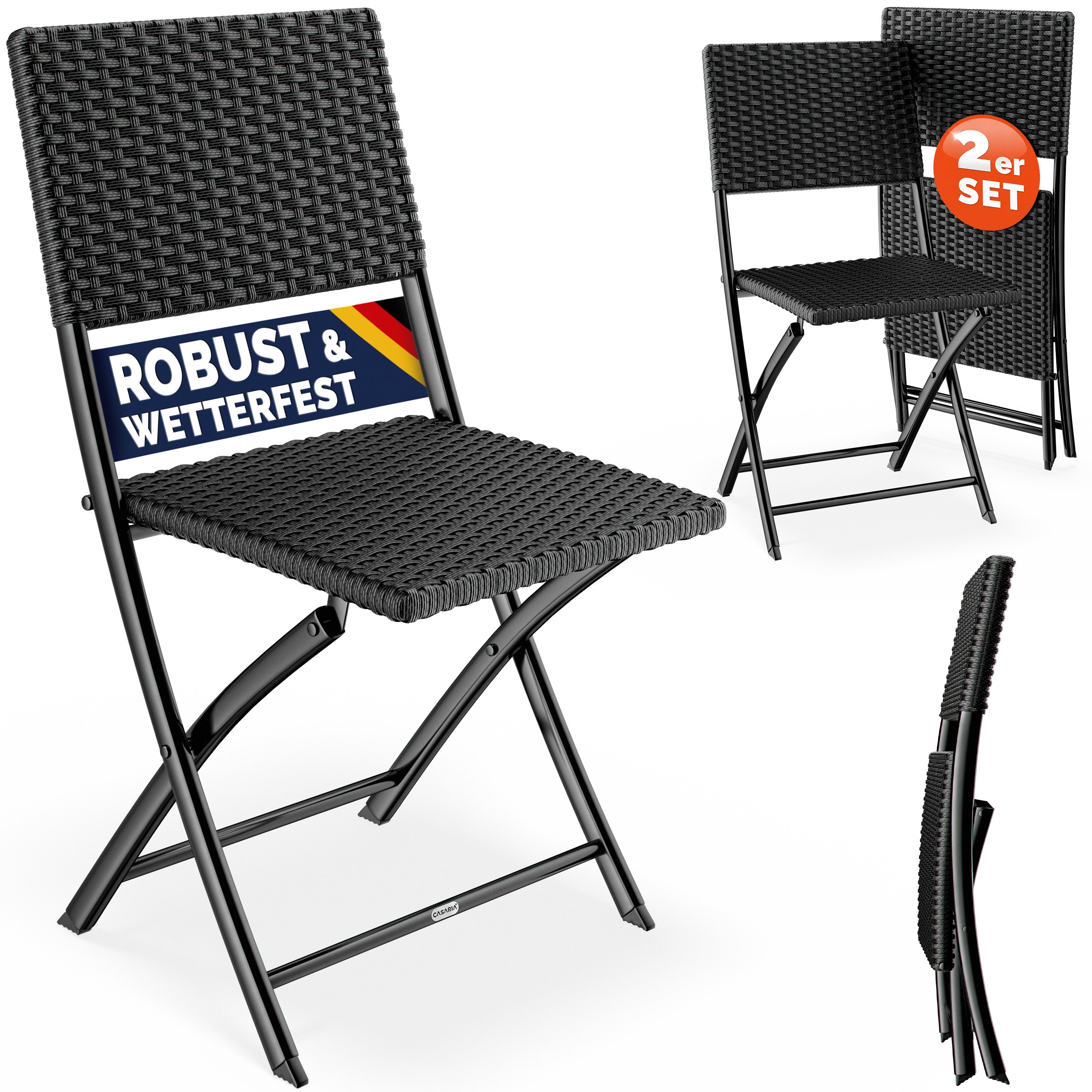 Casaria Klappstuhl Rom (2 St), Polyrattan 2er Set 120kg Belastbarkeit Platzsparend Klappbar Leicht