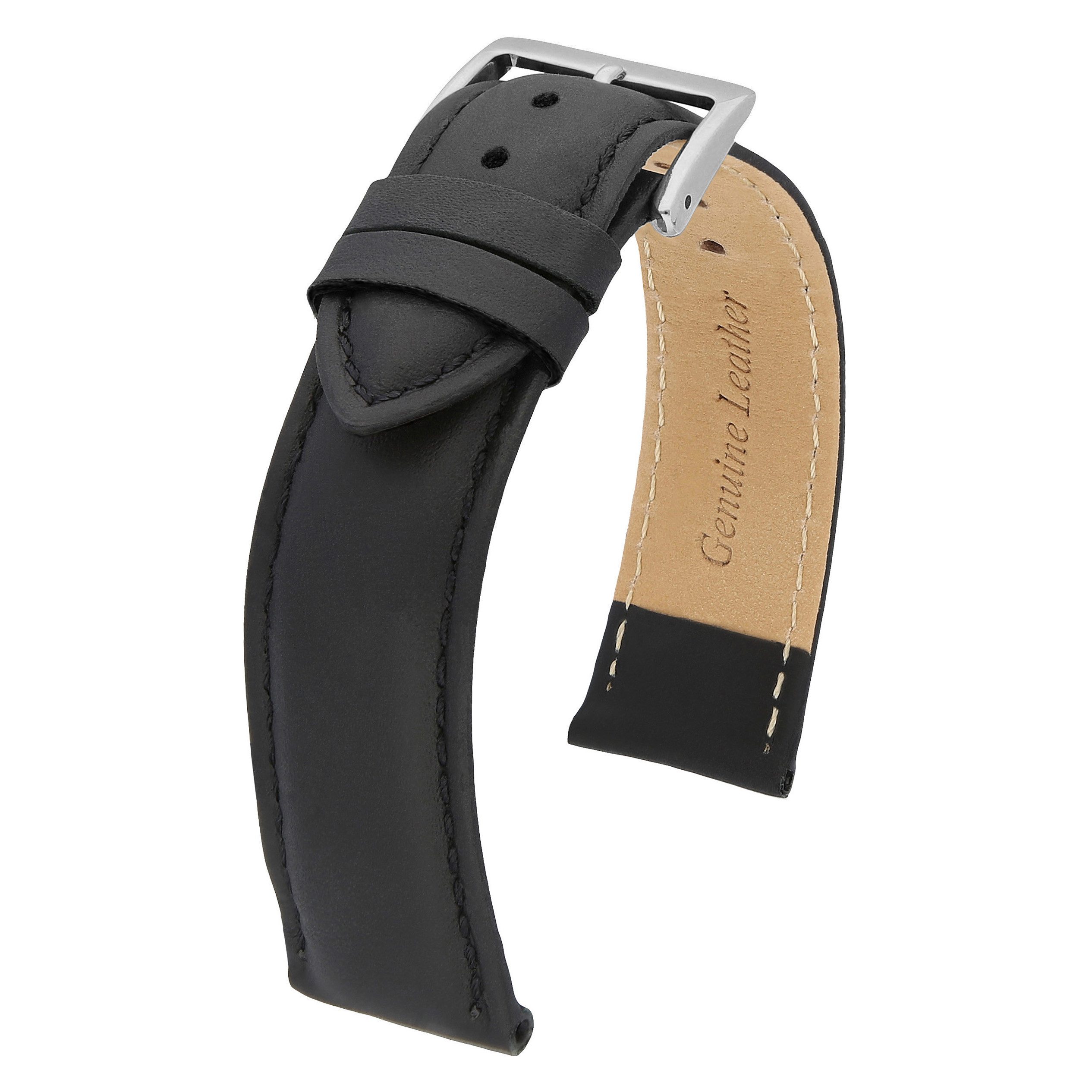 MARCHEL Uhrenarmband LLB-10 Schwarz, Hochwertiges Kalbsleder mit glatter Oberfläche