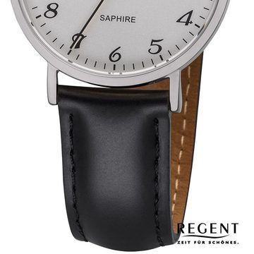 Regent Quarzuhr Regent Damen Uhr F-1217 Leder Quarz, (Analoguhr), Damen Armbanduhr rund, mittel (ca. 32mm), Lederarmband