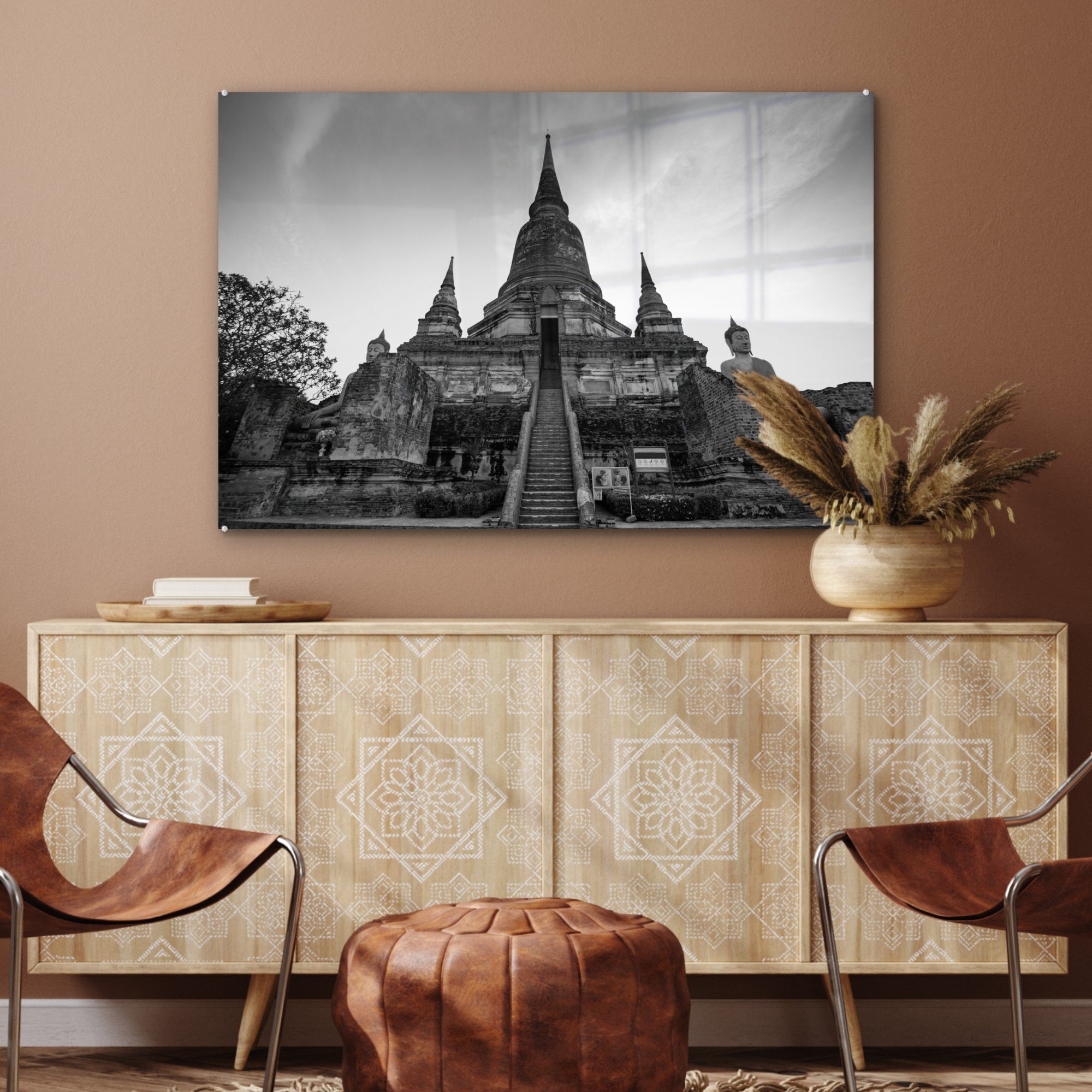 MuchoWow Acrylglasbild und Schwarz vor dem - Weiß, Wohnzimmer Chai (1 Watthanaram-Tempel Buddha-Statuen & Acrylglasbilder Schlafzimmer St)