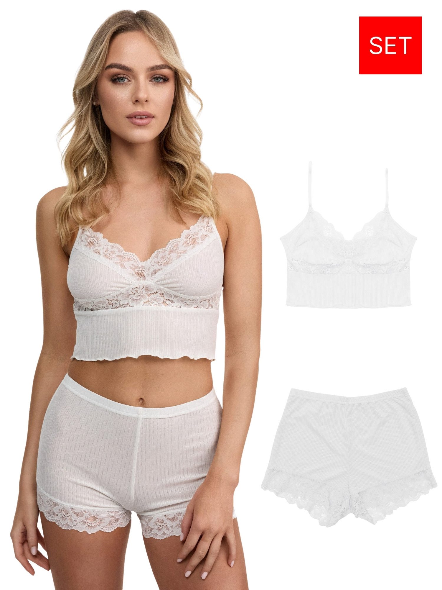 Tazzio Shorty Nachtwäsche-Set F921 (Set, 2 tlg., 1 Stück - Unterhemd & Panty) Ripp-Optik mit Spitze