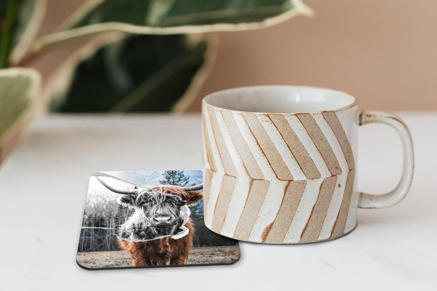 Tasse Schottischer Zubehör Gläser, - - 6-tlg., für Tiere Stier, Glasuntersetzer Tischuntersetzer, MuchoWow Glasuntersetzer, Korkuntersetzer, Untersetzer, Highlander