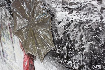 YS-Art Gemälde Frankreich, Menschen, Leinwand Bild Handgemalt Paris im Regen Rot Grau