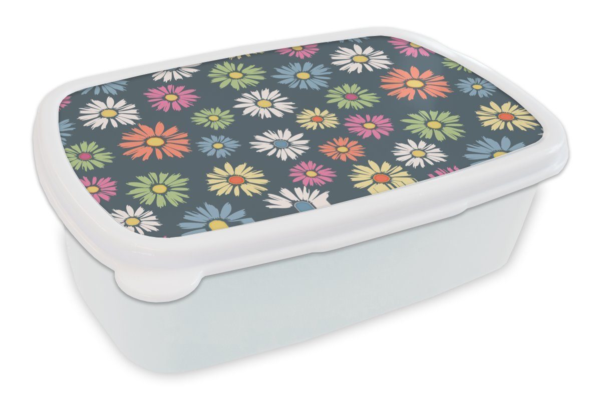MuchoWow Lunchbox Regenbogen - Design - Blumen, Kunststoff, (2-tlg), Brotbox für Kinder und Erwachsene, Brotdose, für Jungs und Mädchen weiß