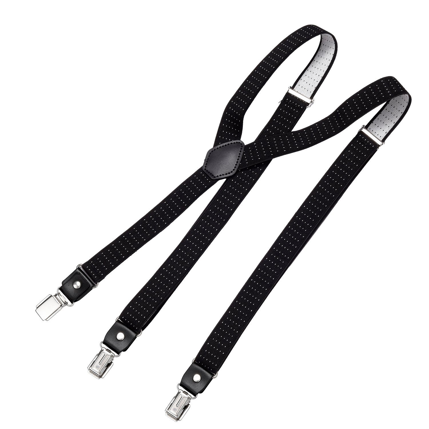 DonDon Hosenträger DonDon® Herren Hosenträger schmal 2,5 cm 3 Clips in Y-Form elastisch (1-St) Y-Form, verstellbar mit Clipverschluß, elastisch, schmal 2.5 cm Gepunktet-schwarz weiß