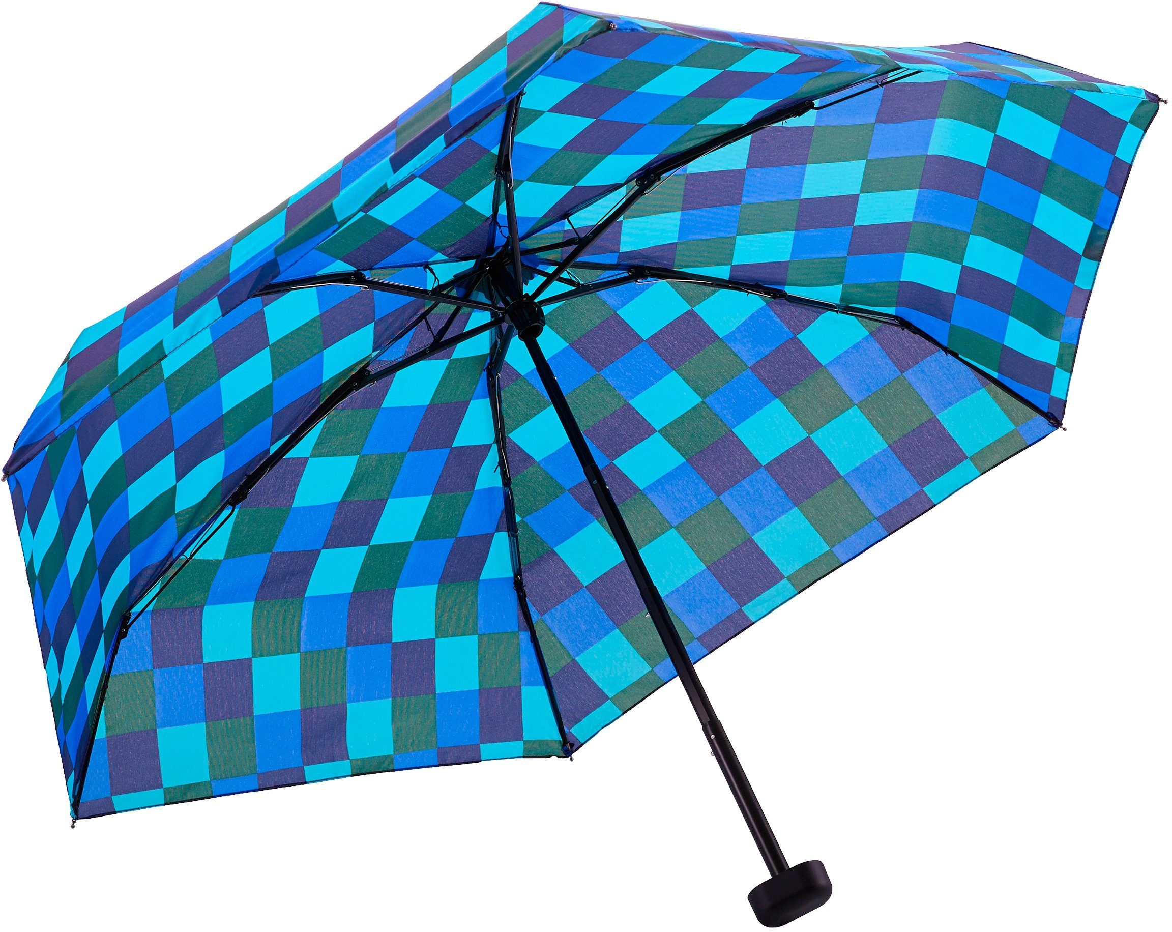 Taschenregenschirm grün, und Karo EuroSCHIRM® kurz flach Dainty, extra blau
