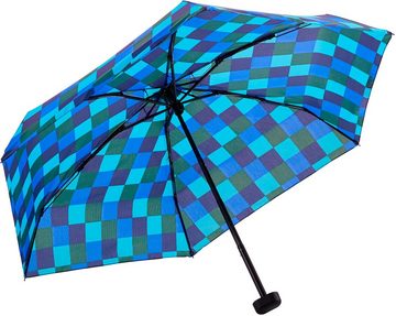 EuroSCHIRM® Taschenregenschirm Dainty, Karo blau grün, kariert, besonders leicht, super flach und extra klein