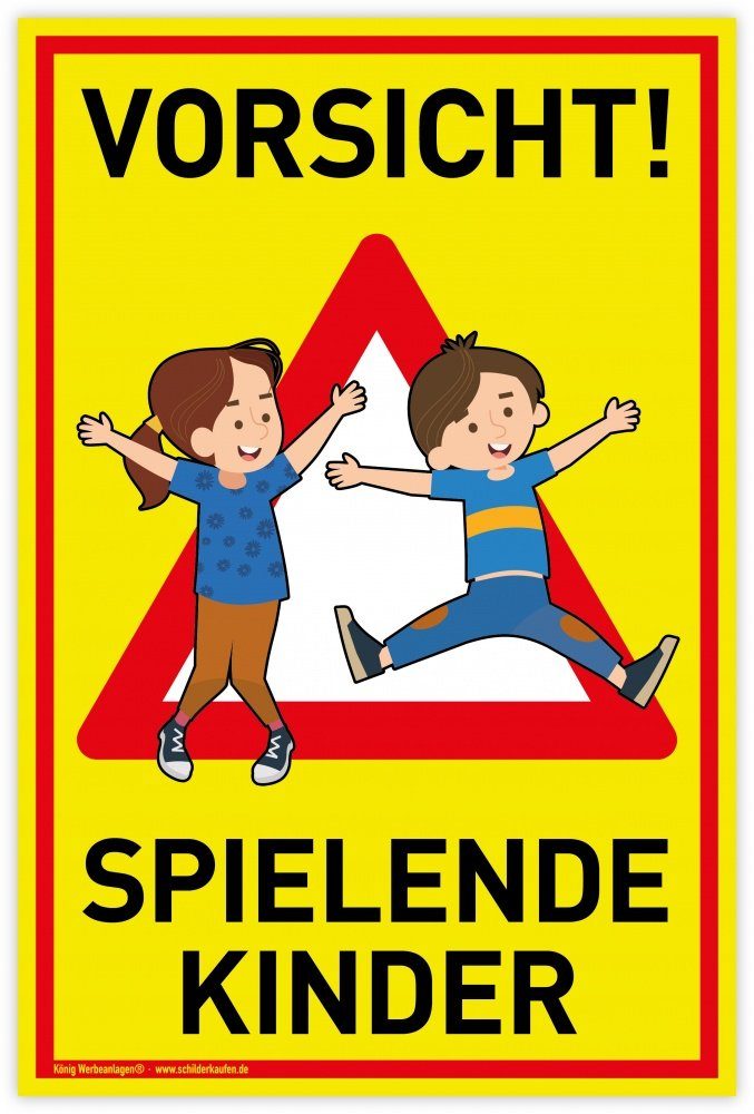 Hinweisschild Schild Vorsicht! Spielende Kinder, PVC 20 x 30 cm, Achtung Spielplat
