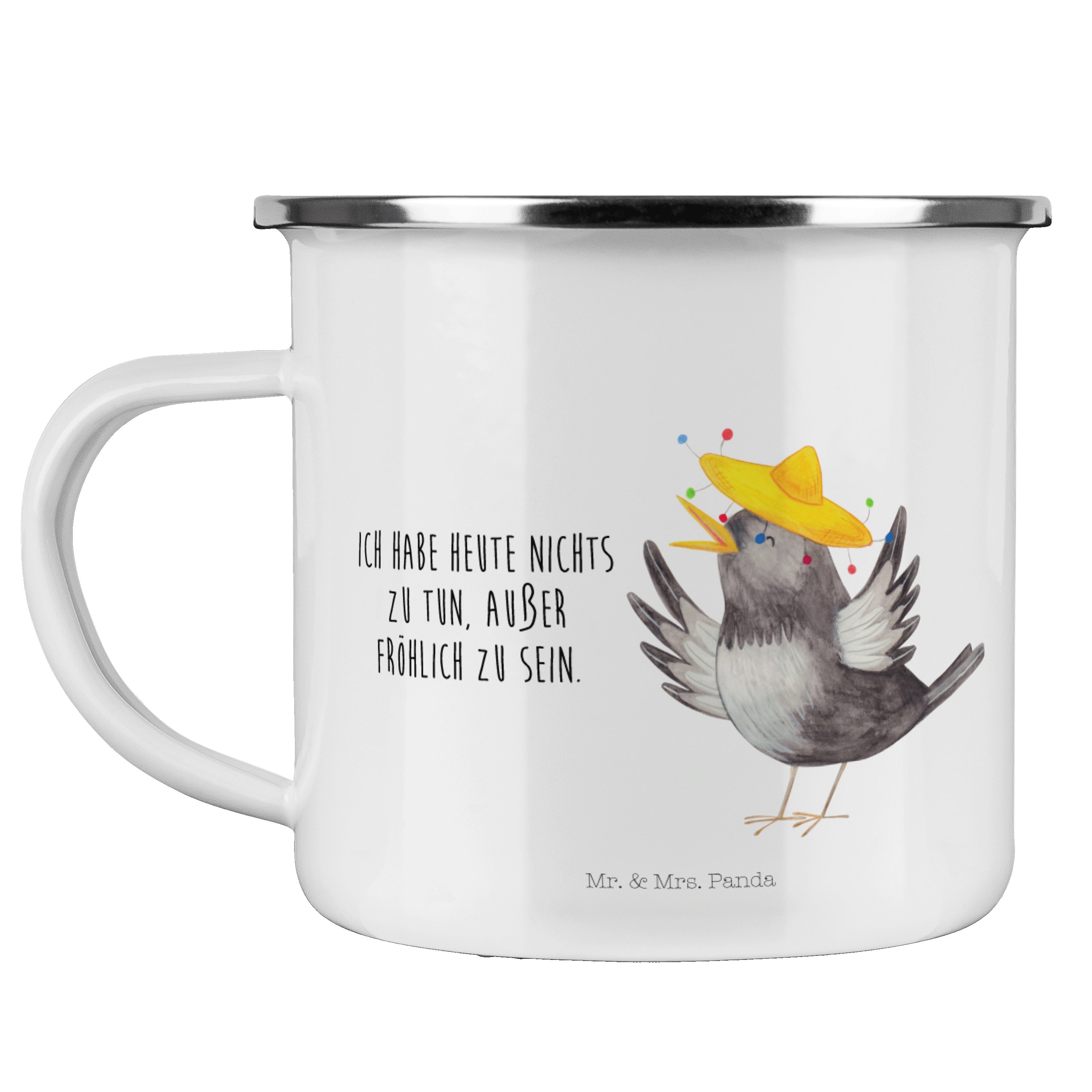 Geschenk, Mrs. Panda frö, - Rabe Tasse, Sombrero Becher & Emaille Spruch, Mr. - Glück Outdoor Weiß mit