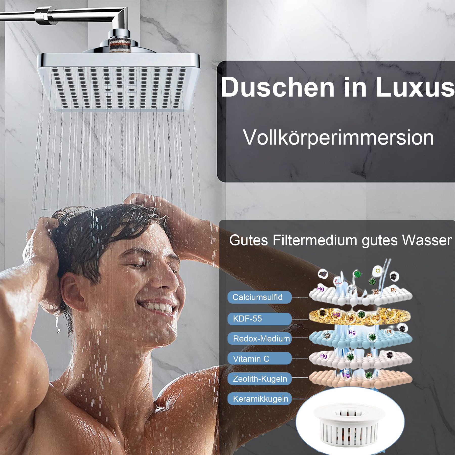 Mutig Regenduschkopf Duschkopf mit Filter, Duschkopf Wassersparend, (6 Zoll günstig online kaufen