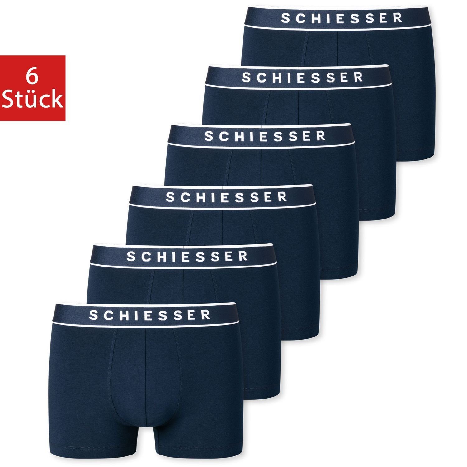 Schiesser Boxershorts Organic Cotton (6-St) mit sportlichem Webgummibund und SCHIESSER-Logo-Prägung im 6er Pack Navy