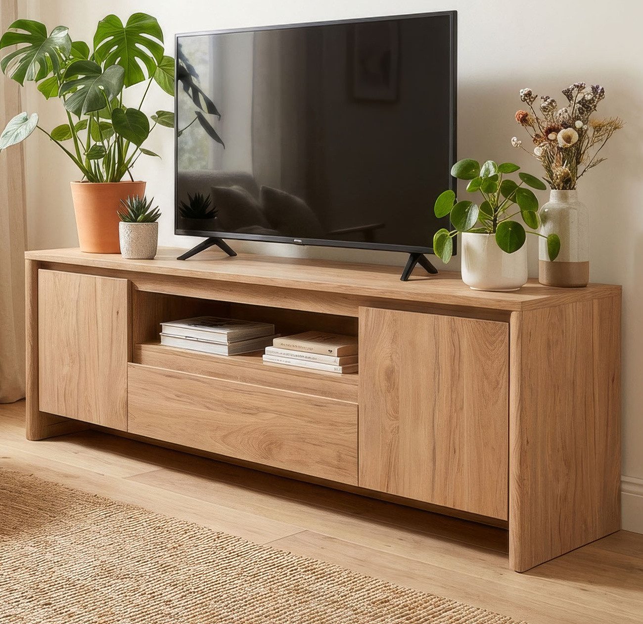 Furn.Design Lowboard Luzern (TV Unterschrank in Hickory Walnuss, 164 x 59 cm), mit viel Stauraum und Komforthöhe