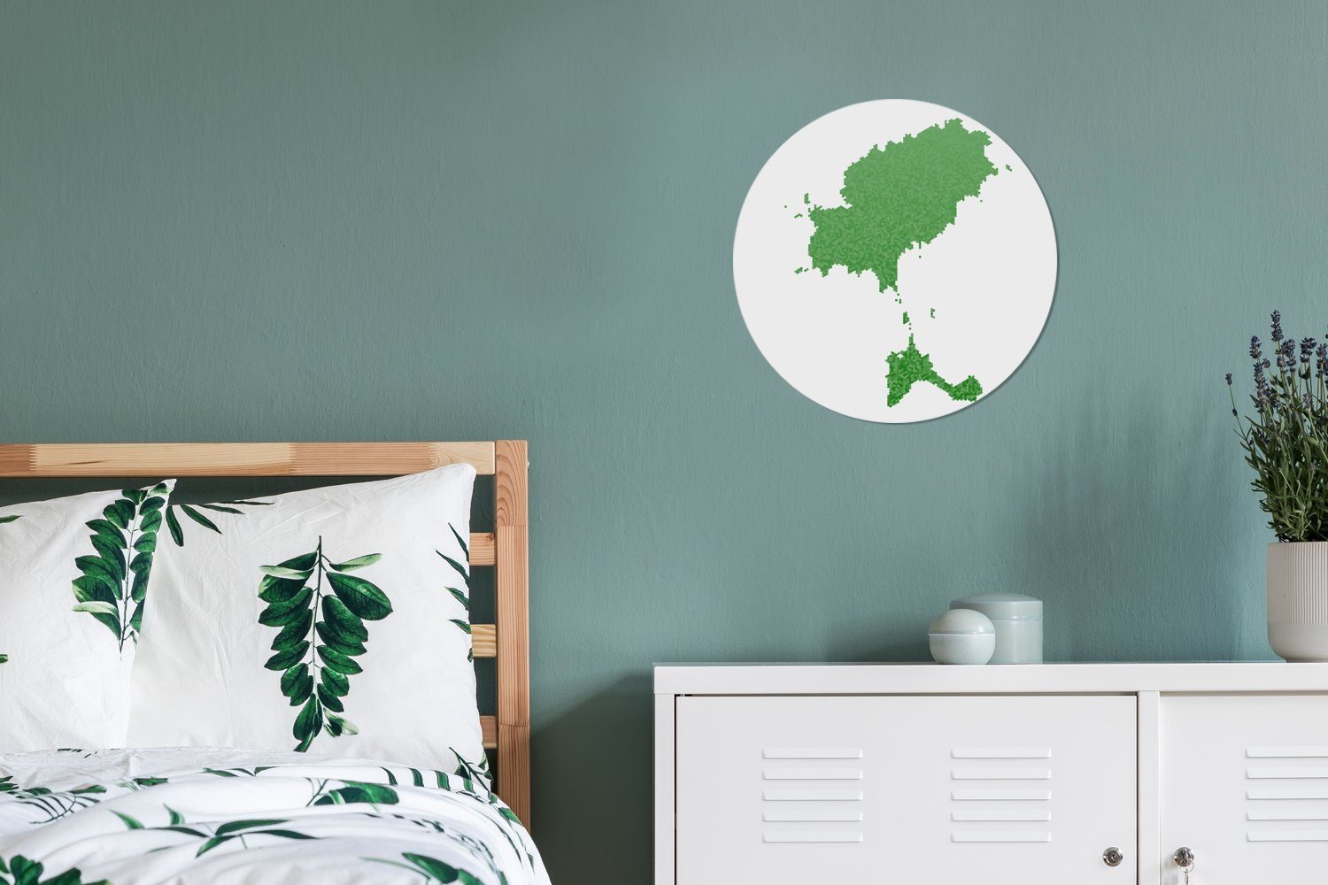 Kinderzimmer, Illustration einer Wandsticker MuchoWow Ibiza (1 Wohnzimmer Tapetenaufkleber, Rund, St), aus grünen für Tapetenkreis Karte