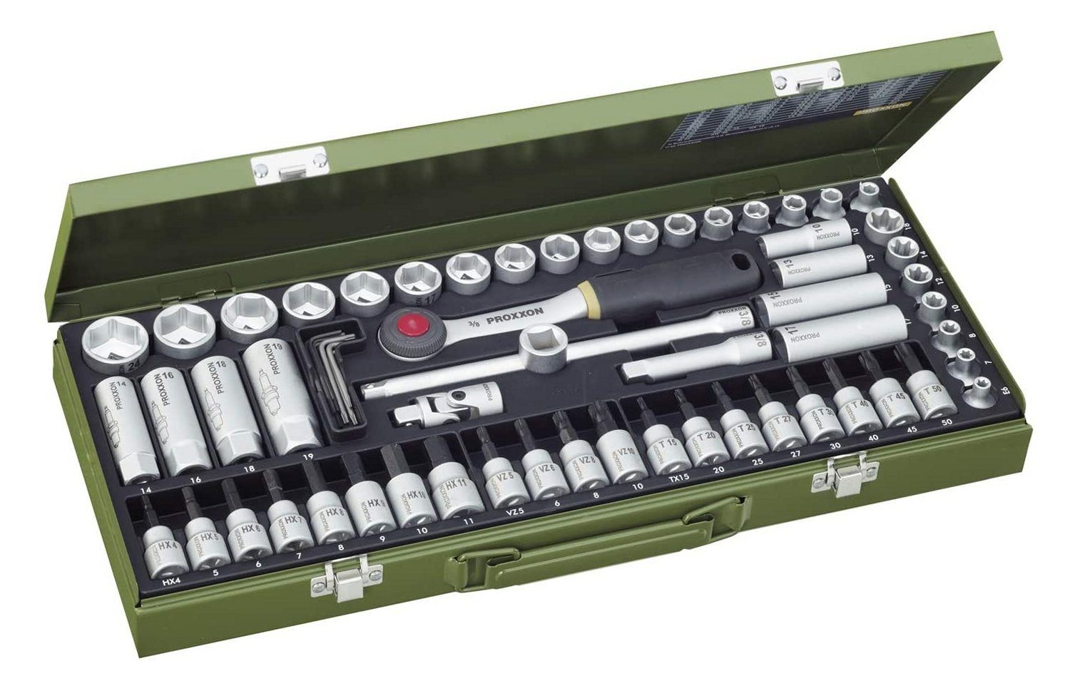 INDUSTRIAL (3/8), (65-St), inkl. Aufbewahrungskoffer Werkzeugset Kompaktsatz 65 Antrieb 23112 10mm teilig PROXXON Super PROXXON