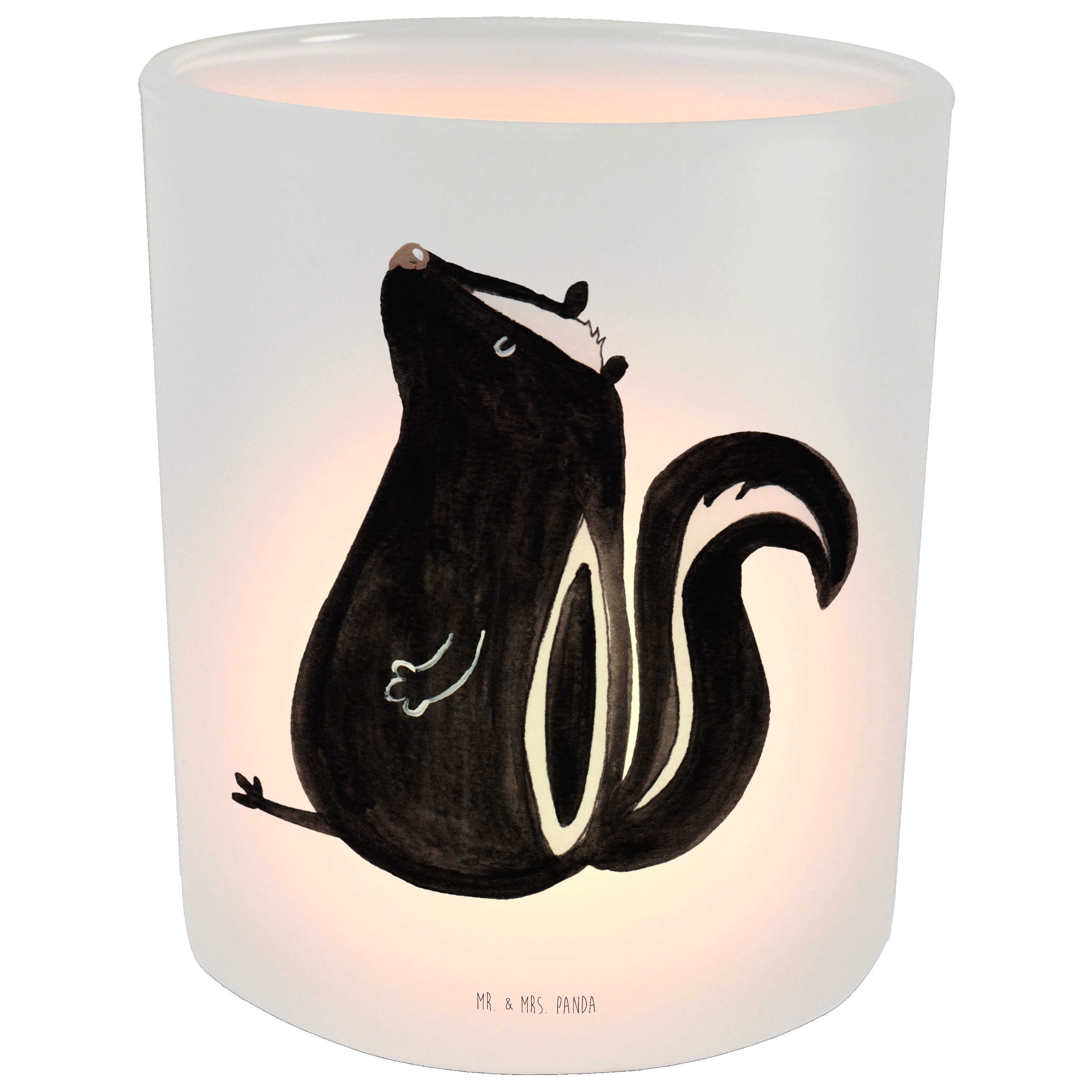 Mr. & Mrs. Panda Windlicht Stinktier sitzend - Transparent - Geschenk, Teelichter, Besserwisser, (1 St)