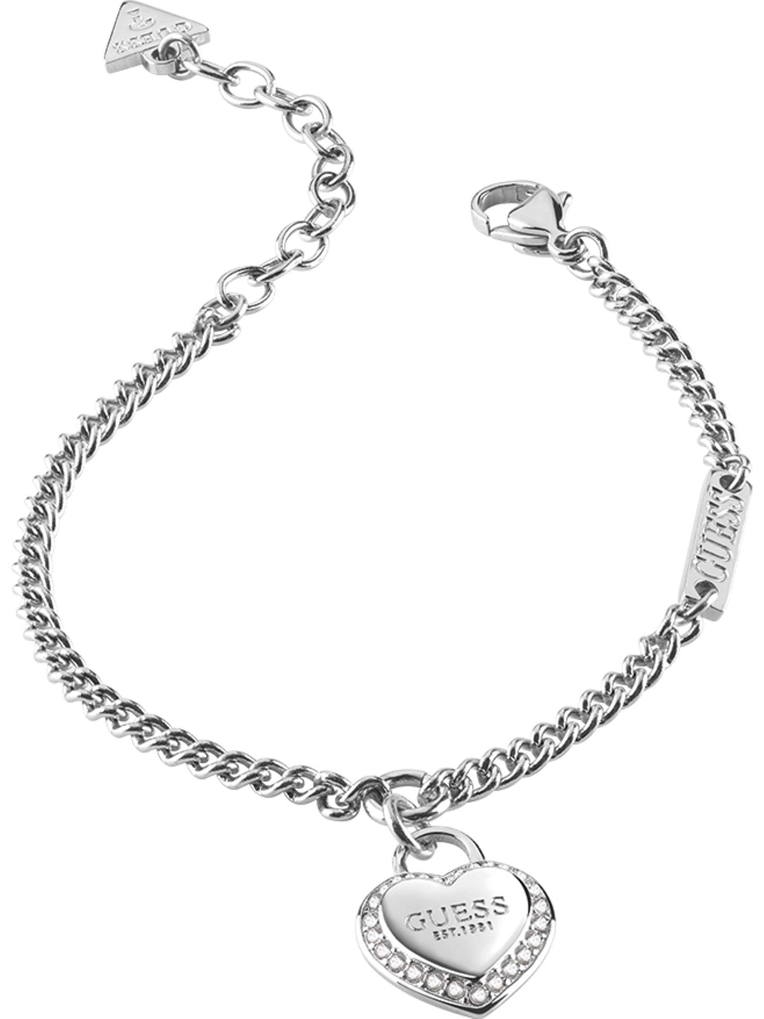 Guess Edelstahlarmband Guess Damen-Armband Edelstahl Zirkonia Herz, Trendig