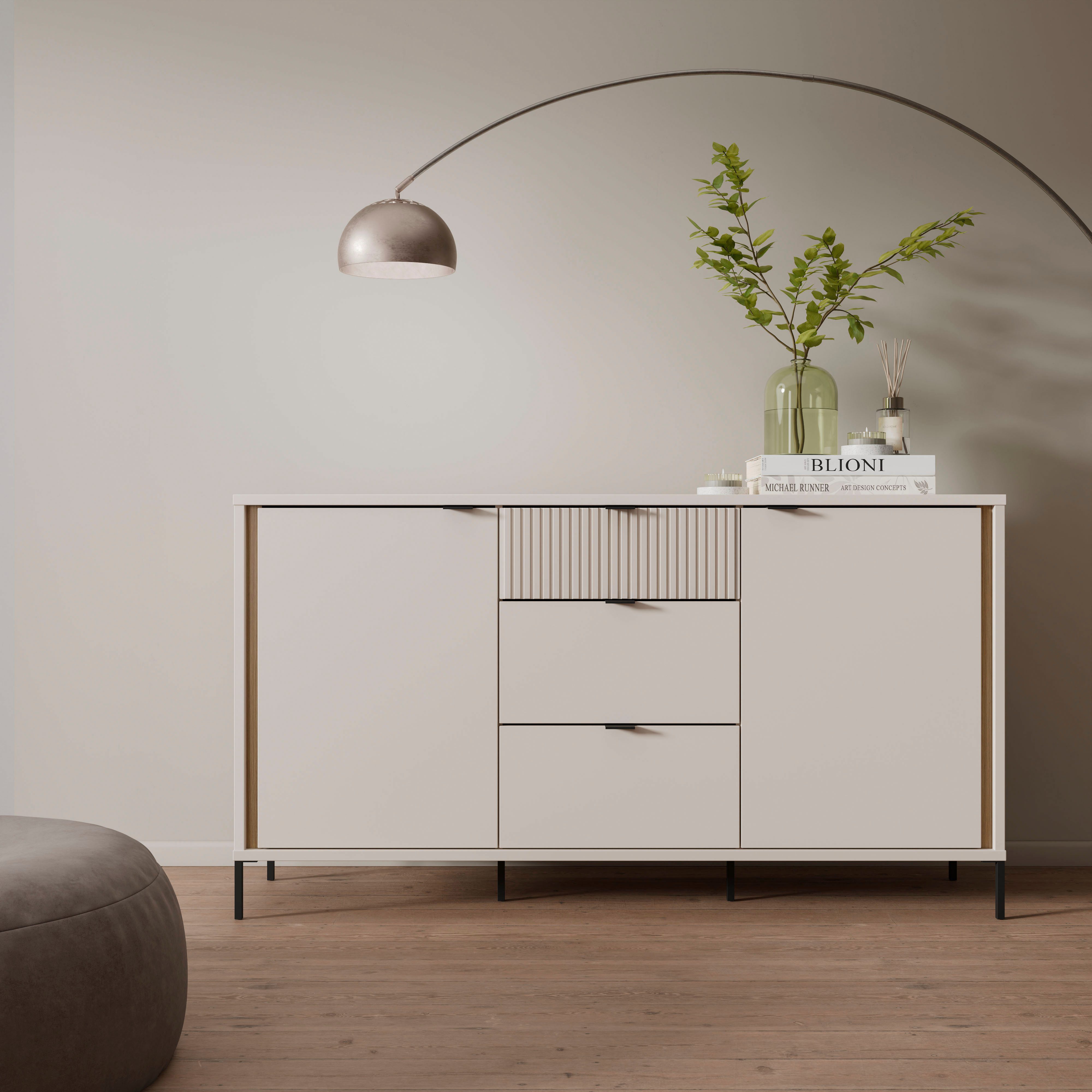 FORTE Sideboard Forte Seravel Sideboard 160 cm, Kashmir Beige/Mauvella Eiche, B/H/T 158,8/87,2/41,5 viel Stauraum, Lamellenoptik