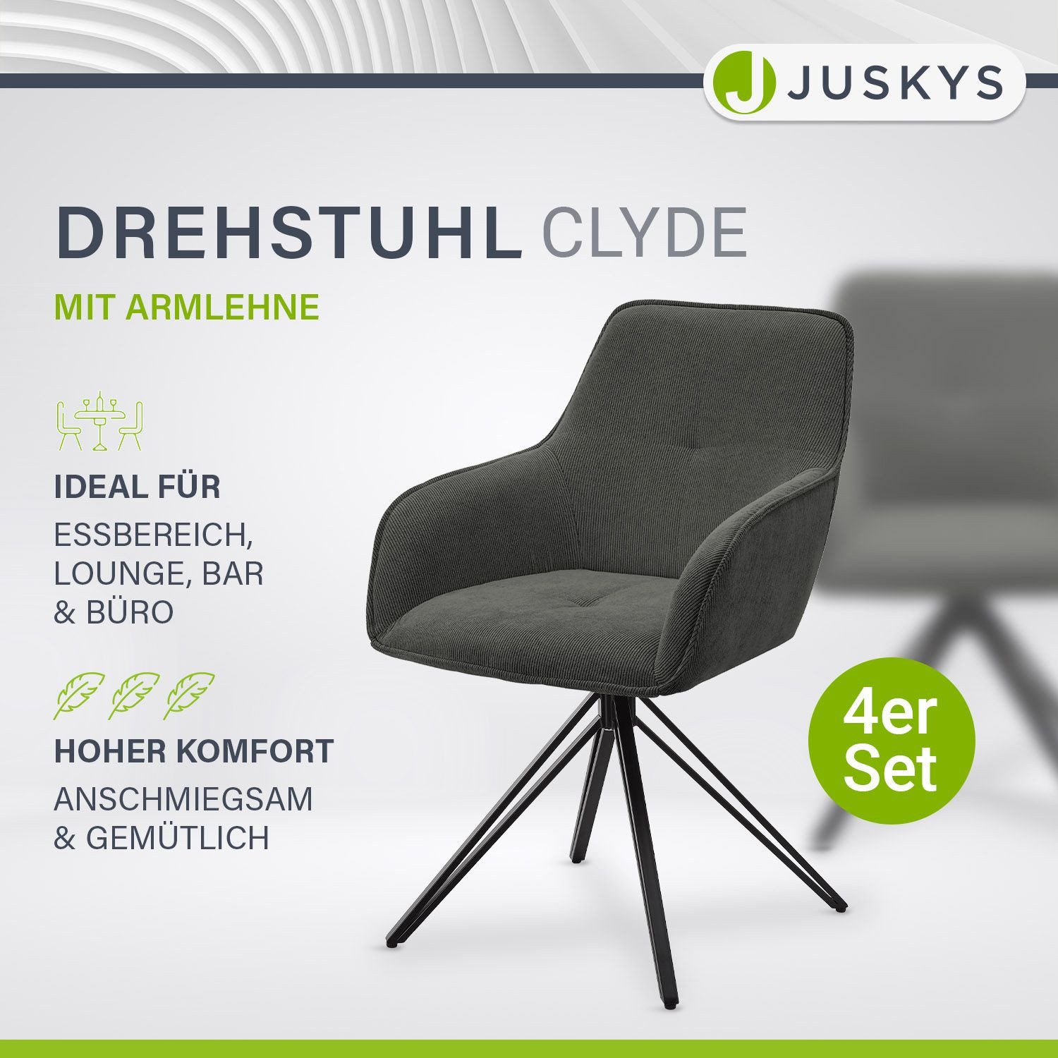 Juskys Esszimmerstuhl Clyde, 4er Set, Stoff günstig online kaufen