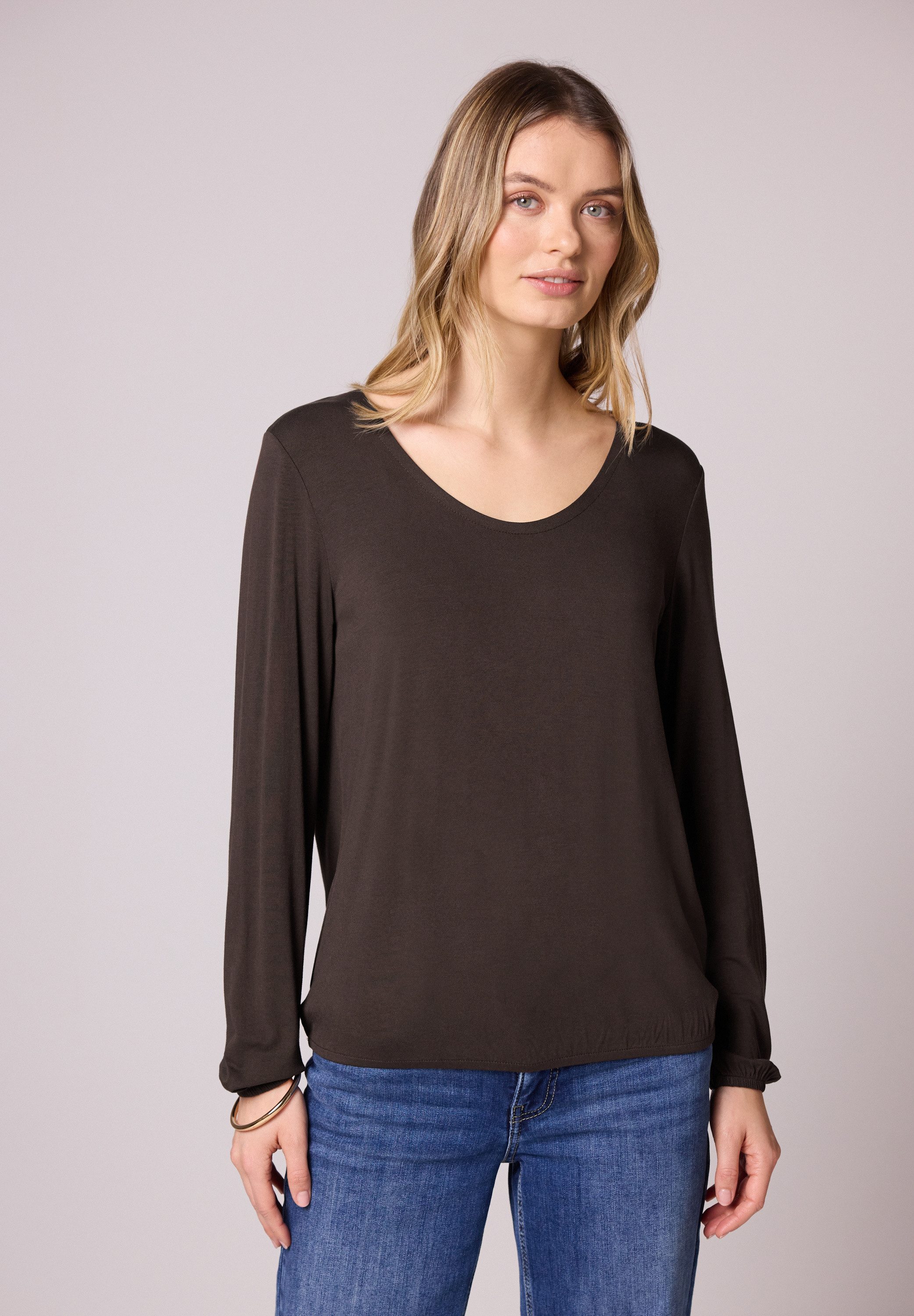 STREET ONE Langarmshirt mit abgerundetem V-Ausschnitt