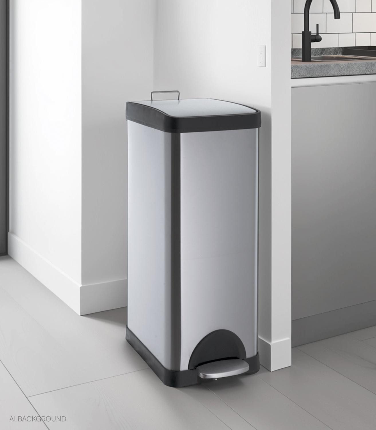 Home4You Mülleimer, Fußtrittsystem, Edelstahl, Schwarz, 30 Liter, Softclose Funktion, mit Kunststoffeinsatz
