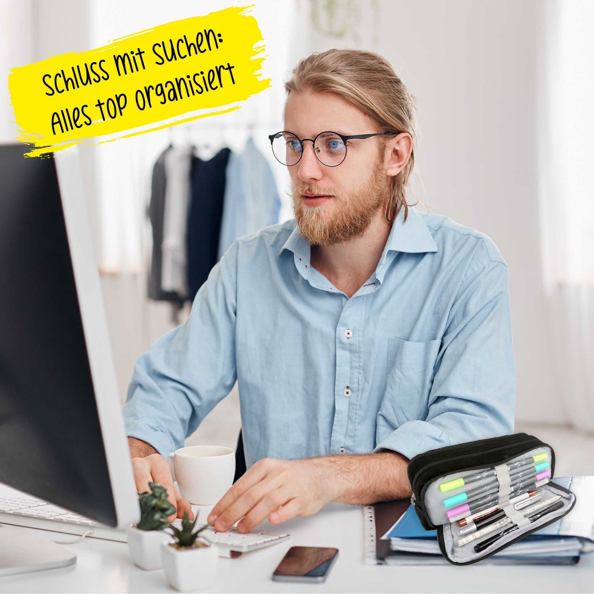 Online Pen Federmäppchen Schlampermäppchen Triple, (Schwarze Federtasche für Jungen und Mädchen), 3 große Fächer, Stifteetui für die Schule, Uni