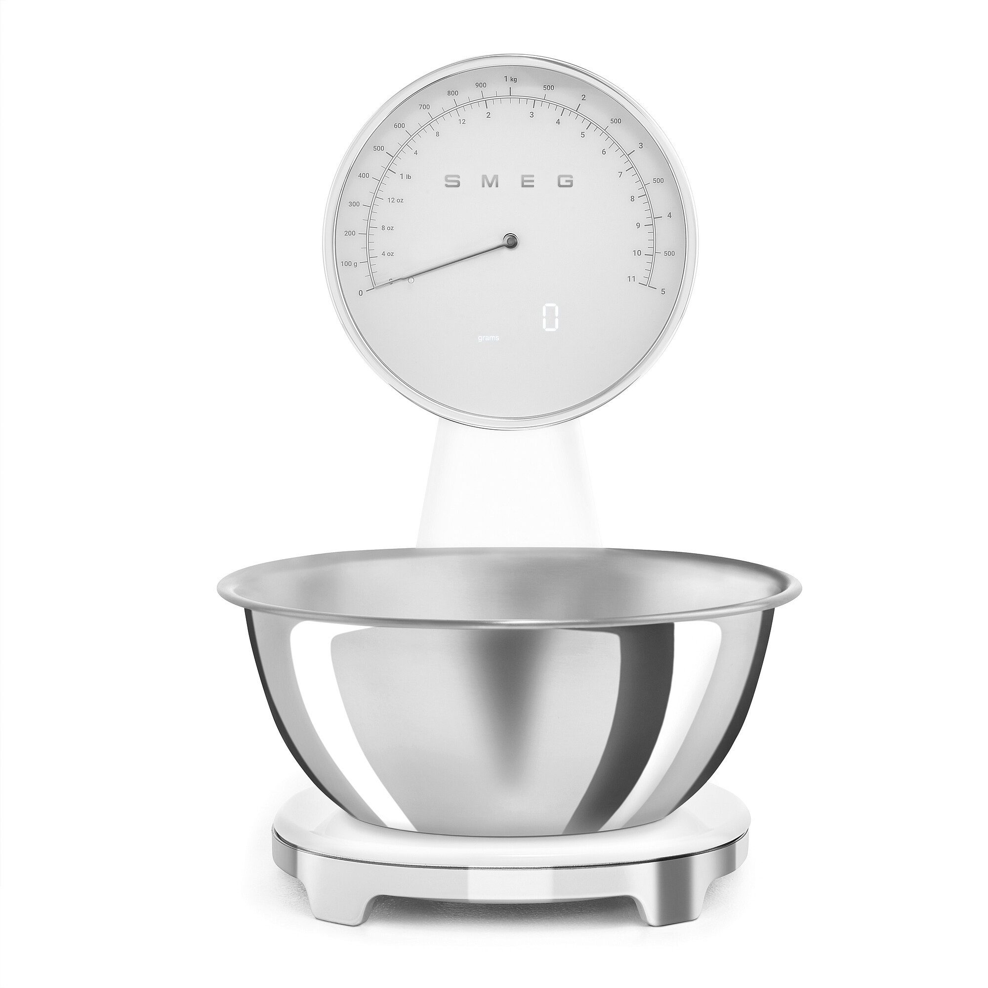Smeg Küchenwaage SMEG Retro Küchenwaage 5kg/1g Analog- Digitalanzeige USB Akku Weiß