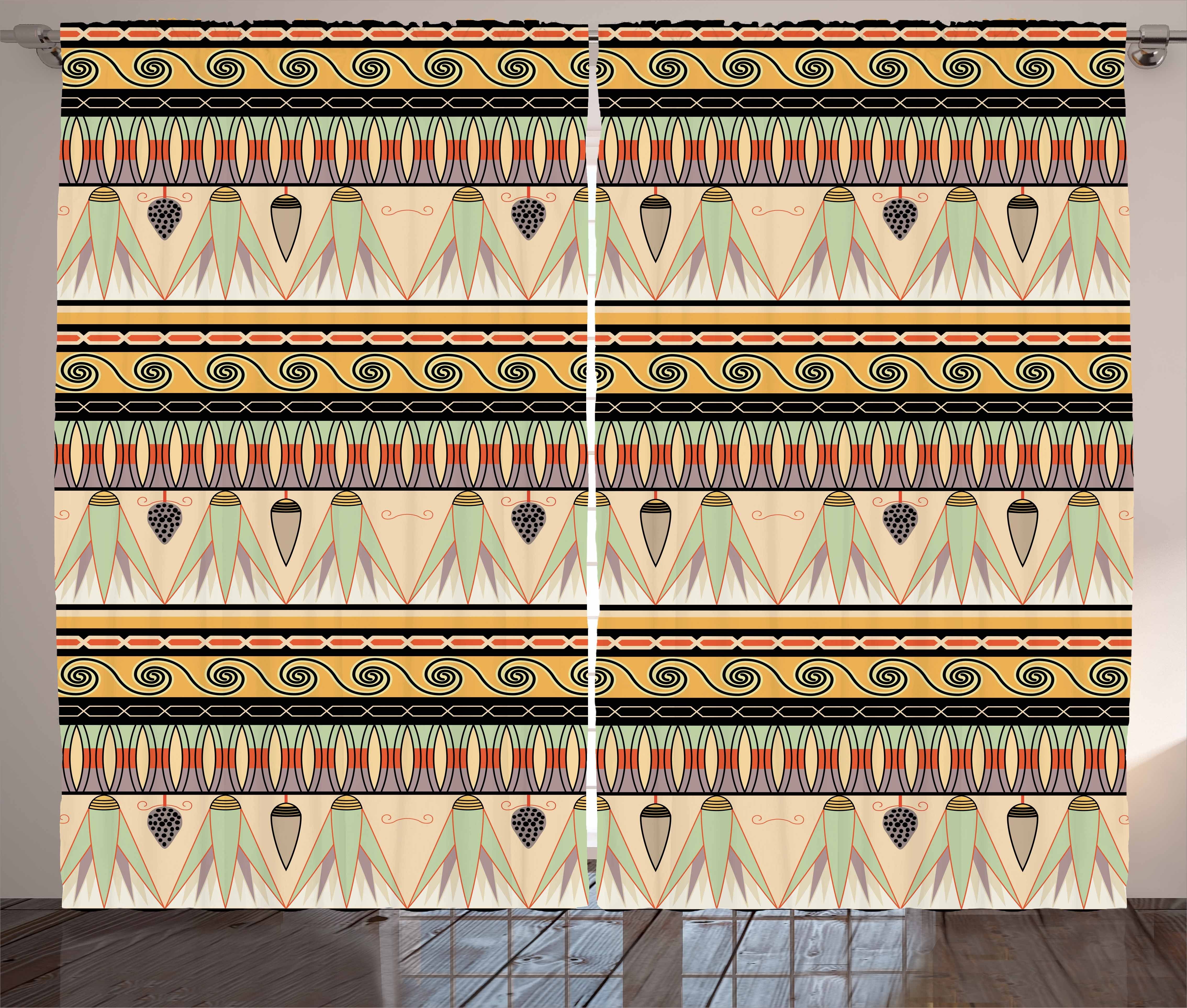 Gardine Schlafzimmer Kräuselband Vorhang mit Schlaufen und Haken, Abakuhaus, ägyptisch Abstrakt Indigenous