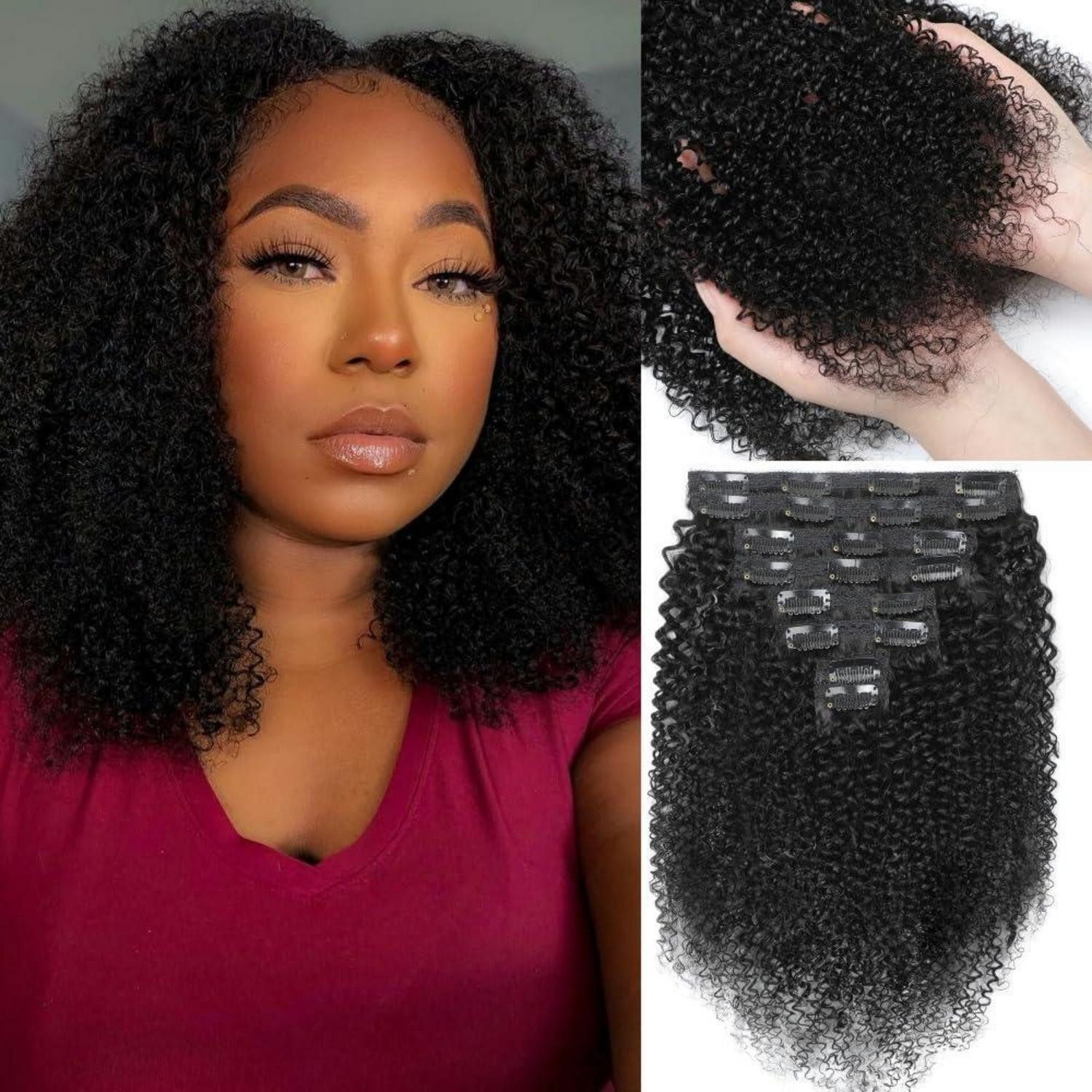 LuxusKollektion Echthaar-Extension Haarverlängerungen Clip In Kinky Curly Natural Black 18zoll-46cm-120g