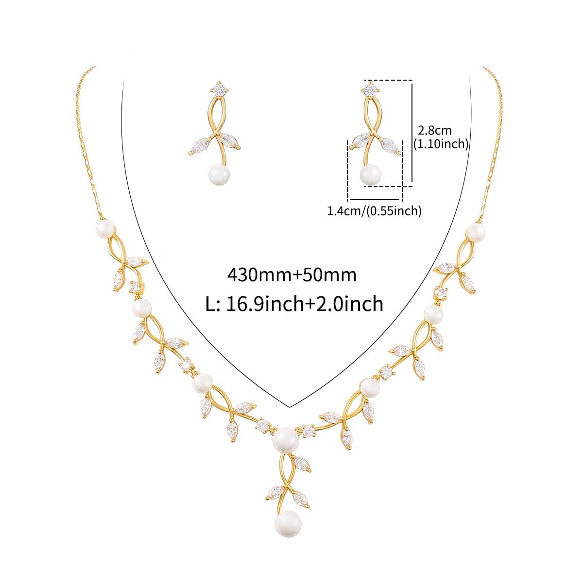 Bextsrack Schmuckset Brauthochzeits-Schmuckset, Damen Anhänger Halskette und Ohrringe, Perlen Blumen Schmuckset