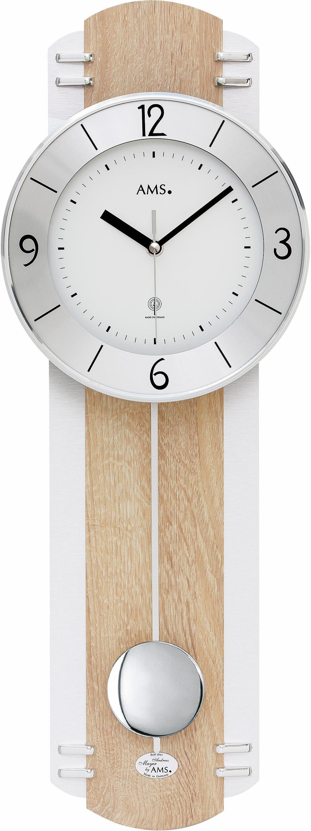 AMS Funk-Pendelwanduhr F5291 (Quarzuhr,Holzgehäuse,Esszimmer,Wohnzimmer,Mad günstig online kaufen