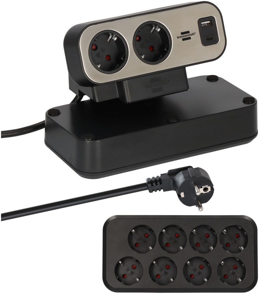 Brennenstuhl estilo Duplex 10×Schuko + 1×USB-C + 1×USB-A Steckdosenverteiler (USB-Anschlüsse, Kabellänge 2 m)