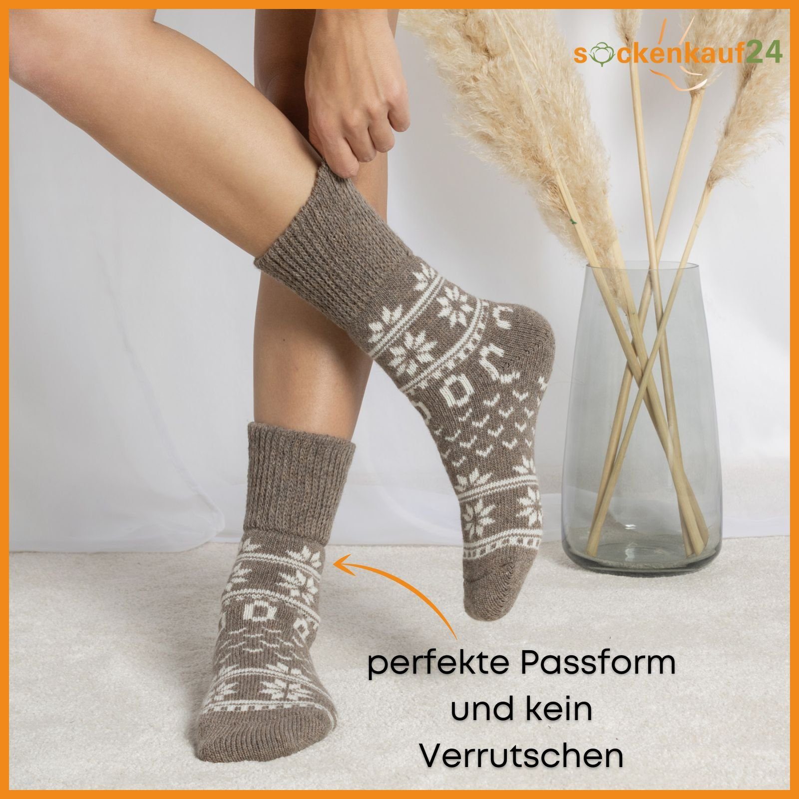 sockenkauf24 Norwegersocken 2 Paar Wintersocken Damen & Herren Kuschelsocken warme Wollsocken (WEISS-BRAUN, 35-38) Haussocken - 21212 WP – Bild 4 von 5