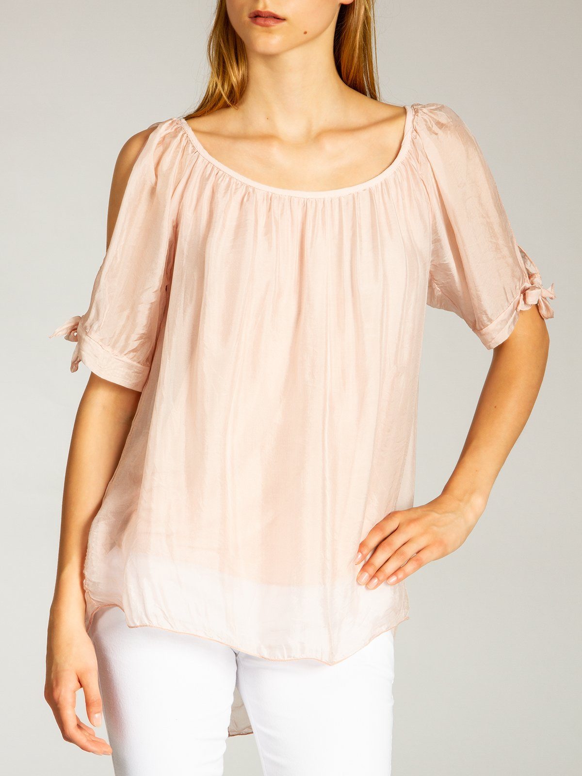 Bluse Shirtbluse Caspar BLU020 Sommer rosa mit Damen Seidenanteil elegante leichte lange