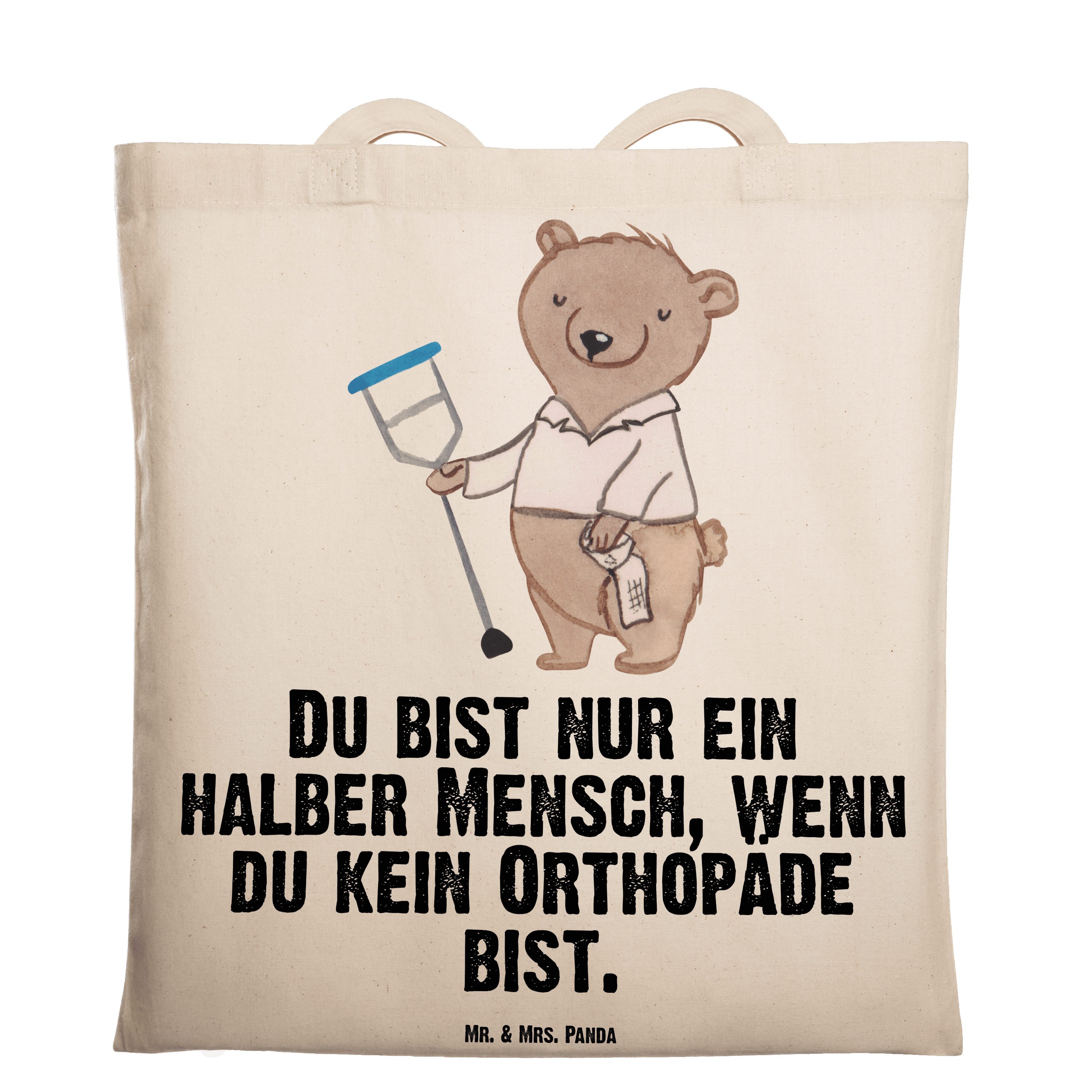 Mr. & Mrs. Panda Tragetasche Orthopäde mit Herz - Transparent - Geschenk, Beutel, Einkaufstasche, (1-tlg)