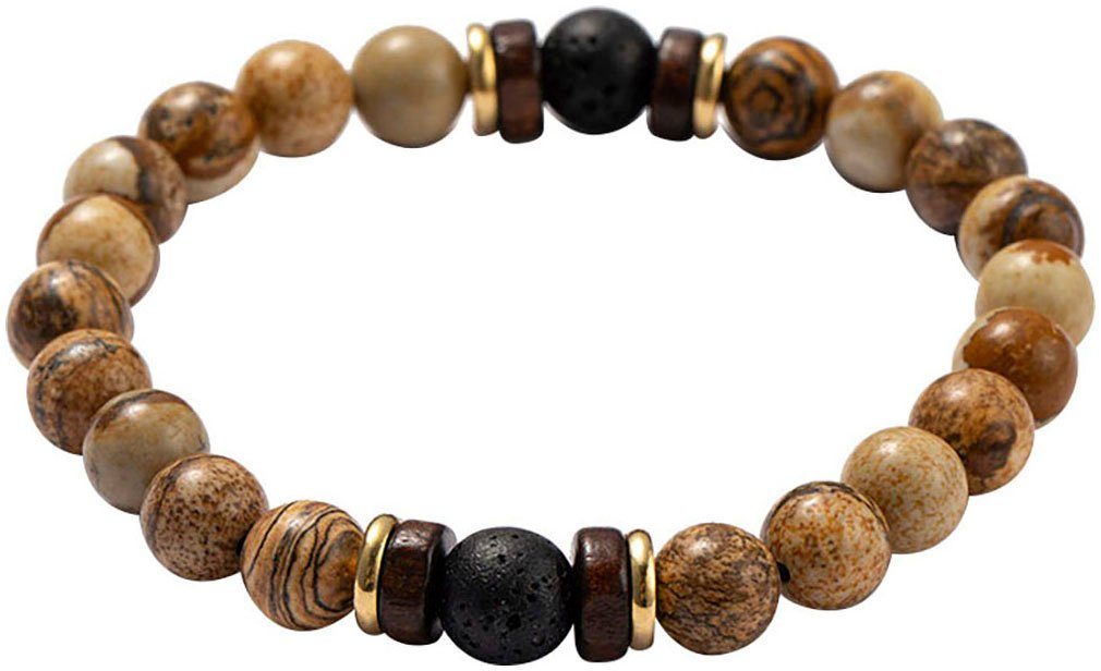 Firetti Armband Set Schmuck Geschenk Armschmuck Armkette Edelstein Perlen, Onesize (Set, 2-tlg), Made in Germany - mit Lavastein, Türkis (beh), Landschafts Jaspis