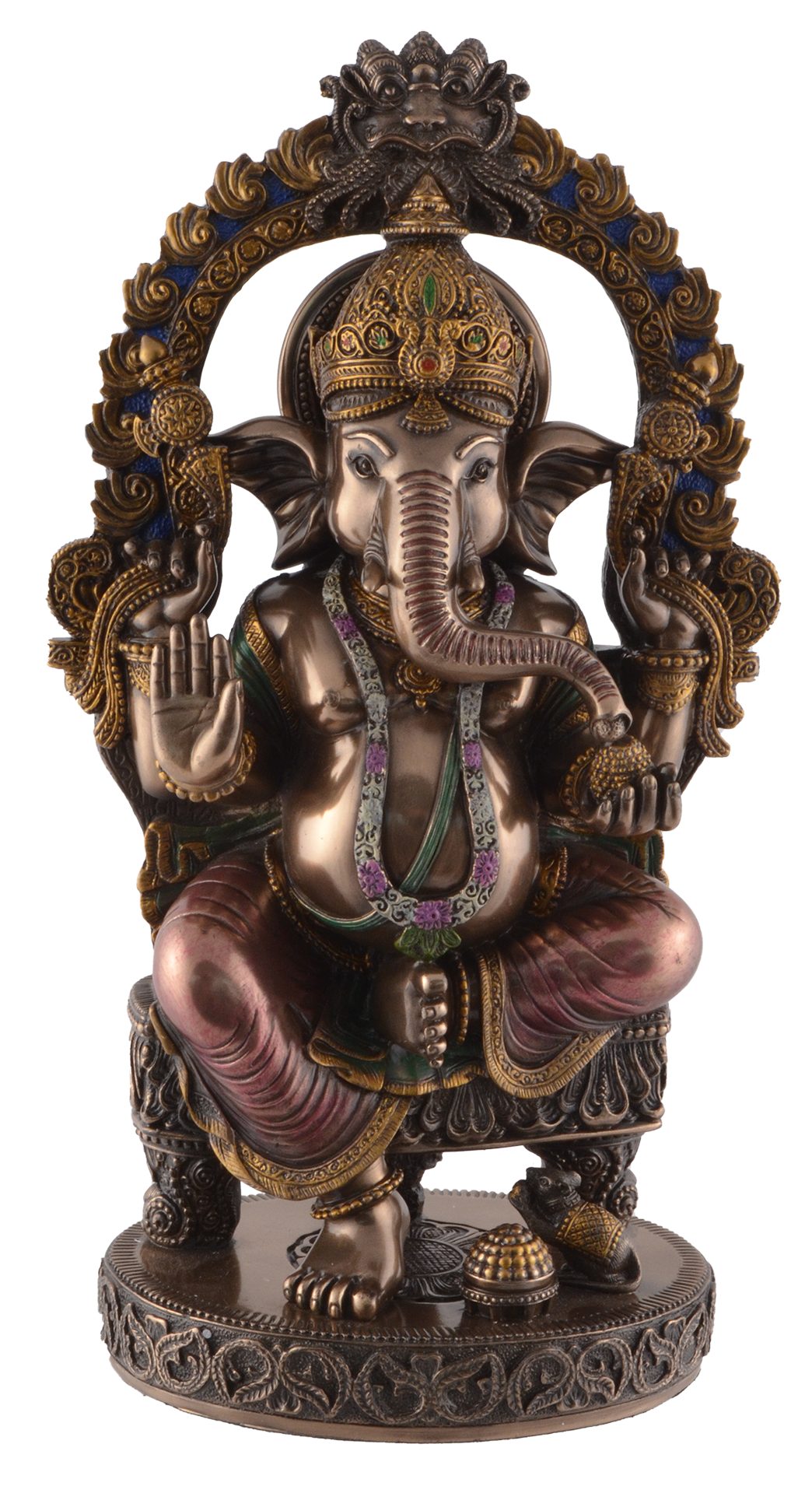 Vogler direct Gmbh Dekofigur Ganesha Indischer Glücksgott auf Thron unter Tempelbogen by Veronese, von Hand bronziert und coloriert, LxBxH: ca. 15x10x26cm