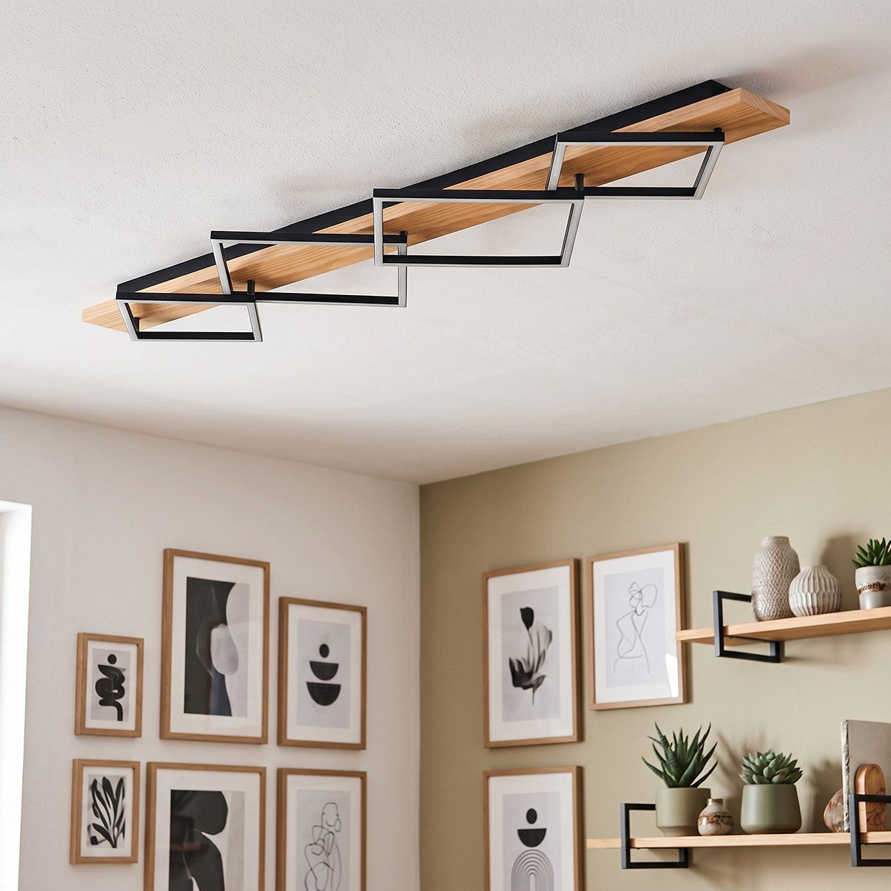 hofstein Deckenleuchte Deckenlampe aus Metall/Holz/Kunststoff in Naturfarben/Schwarz/Weiß, ohne Leuchtmittel, 3000 Kelvin, Leuchte im modernen Design, 56 Watt,  – Bild 2 von 5