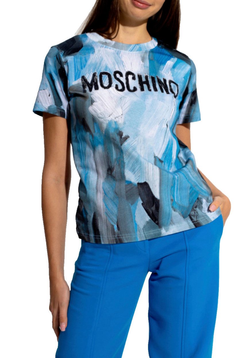 Moschino T-Shirt COUTURE Gothic Bemaltes Brushstrock Arch Tee kontrastreicher Eyecatcher auf kunstvollem Hintergrund